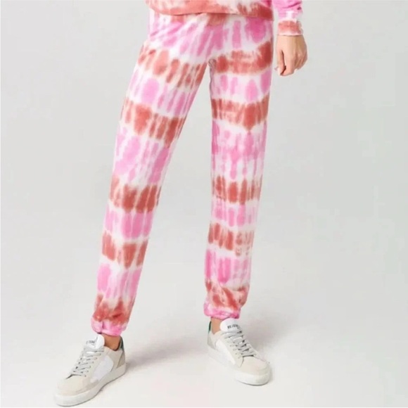 Sundry Pants - Sundry Pink and Wine Tie-Dye Basic Terry Jogger Sweatpants, Size 0 (Extra Small)
